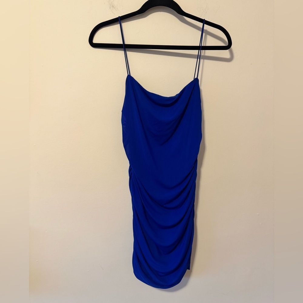 White Fox Mesh Ruched Blue Mini Dress XL